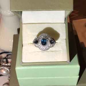 JUDITH RIPKA LONDON BLUE TOPAZ & DIAMONIQUE RING